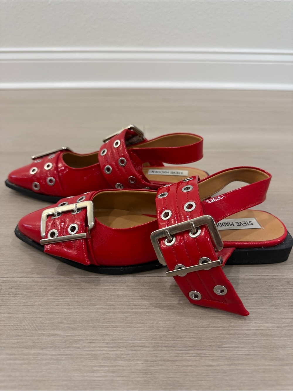 Steve Madden Graya Red Patent Buckle Pointed Slingback Mules - Size 7.5